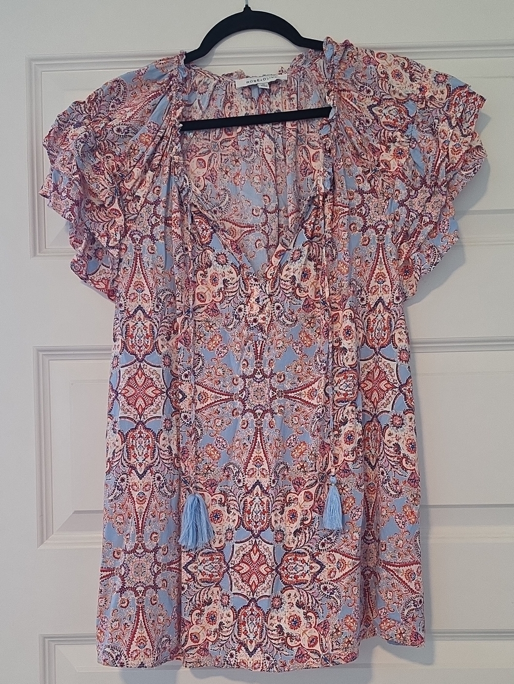 Rose + Olive Paisley Blouse in Blue & Red Size 1x